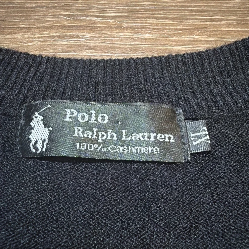Polo Ralph Lauren Mens‎ LARGE Black Label Sweater 100% Cashmere V-Neck Black Red
